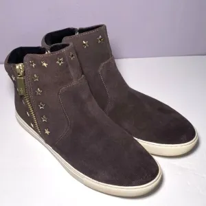 Kenneth Cole Suede Star Embellished Ankle Sneakers Side Zippers Casual Comfort