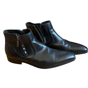 Kenneth Cole Top Shelf Black Leather Ankle Boots with Double Side Zippers Mens 9