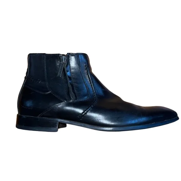 Kenneth Cole Top Shelf Black Leather Ankle Boots with Double Side Zippers Mens 9