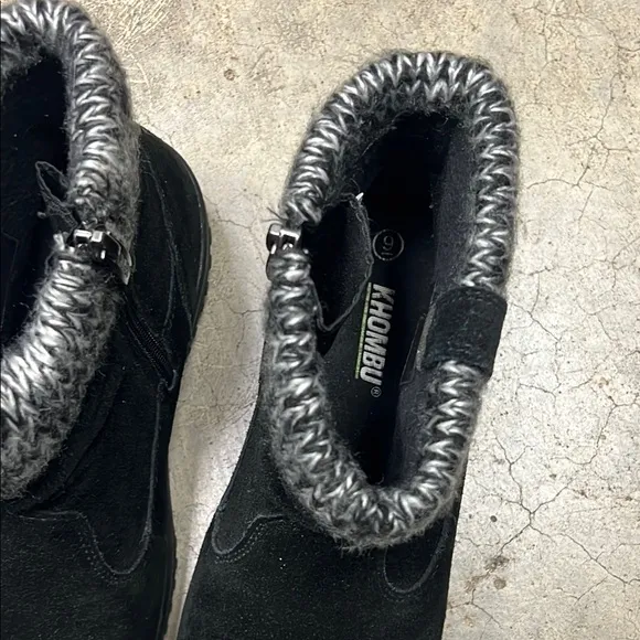 Khombu Black and Gray Winter Boots with Knit Collar