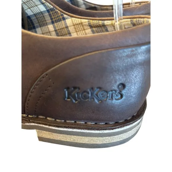 Kickers Mens Oxfords Shoes Brown Leather Plaid interior Wax Lace Ups Excellent C
