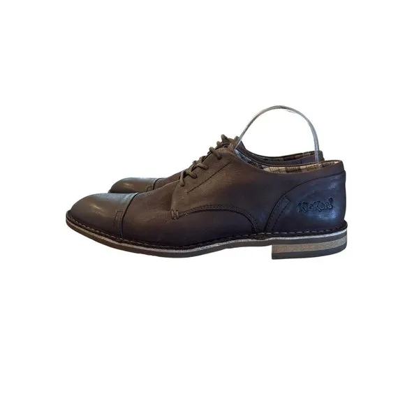 Kickers Mens Oxfords Shoes Brown Leather Plaid interior Wax Lace Ups Excellent C
