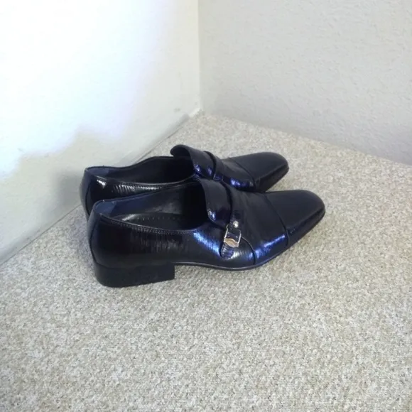 King Dupont Black Embossed Leather Dress Shoes