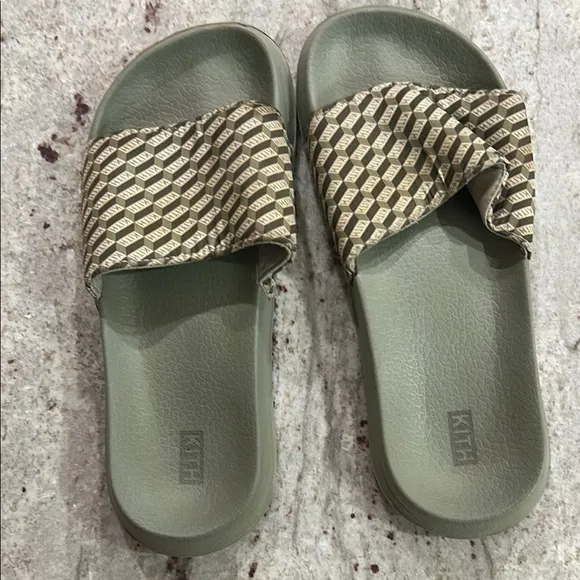 Kith Green and Beige Slide Sandals