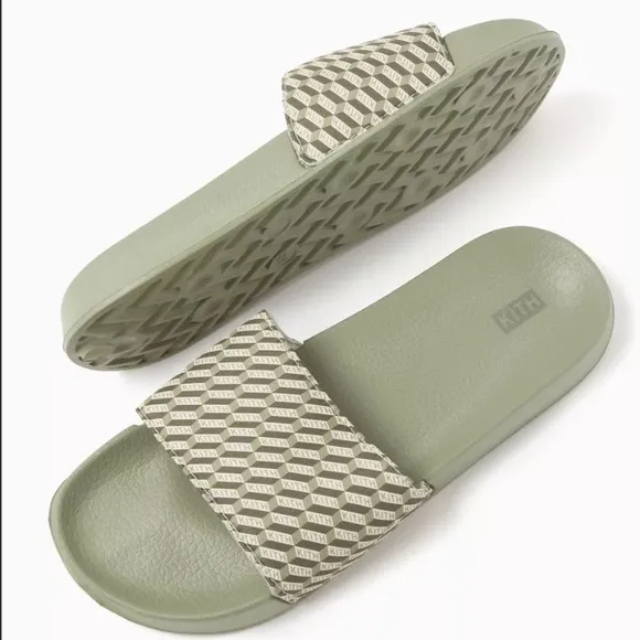 Kith Green and Beige Slide Sandals