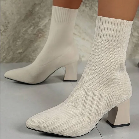 Knitted Pointed Toe Casual Sock Boots