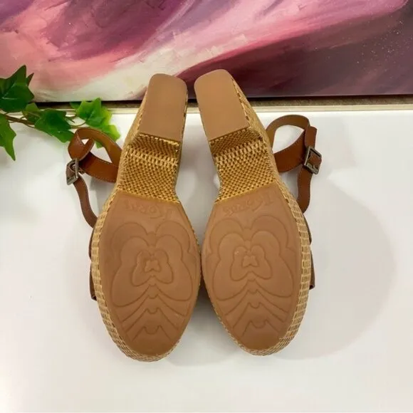 Korks by Kork-Ease Dee Sandals Strappy Wedge Heel Platforms Cognac Brown Size 10