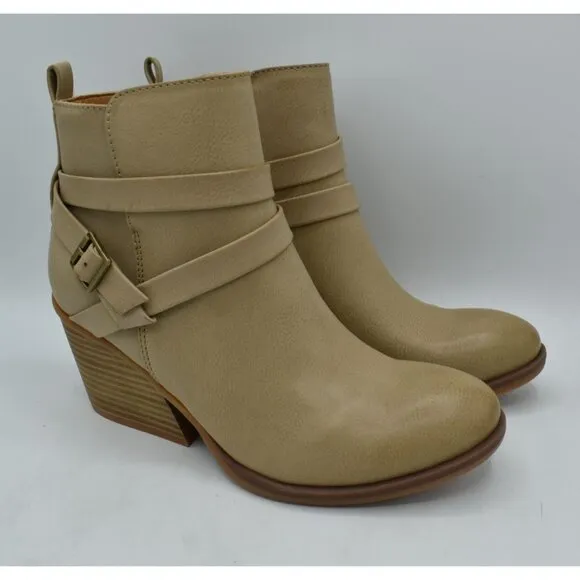 Korks by Kork Ease Womens Size 7 Heidi Cream PU Block Heel Booties Boots Shoes