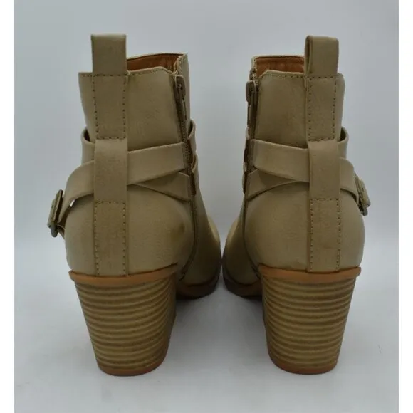 Korks by Kork Ease Womens Size 7 Heidi Cream PU Block Heel Booties Boots Shoes