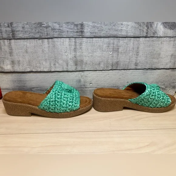 KURT GEIGER NWOB London Eagle Crochet Cork Woven Slide Sandals