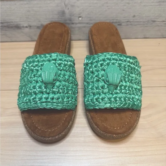 KURT GEIGER NWOB London Eagle Crochet Cork Woven Slide Sandals