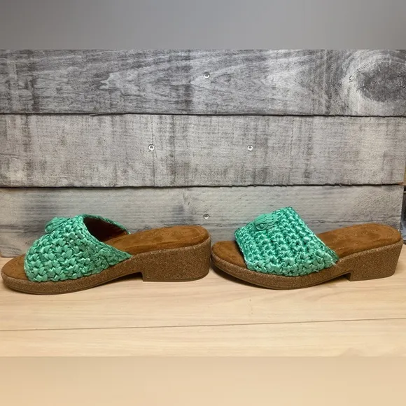 KURT GEIGER NWOB London Eagle Crochet Cork Woven Slide Sandals