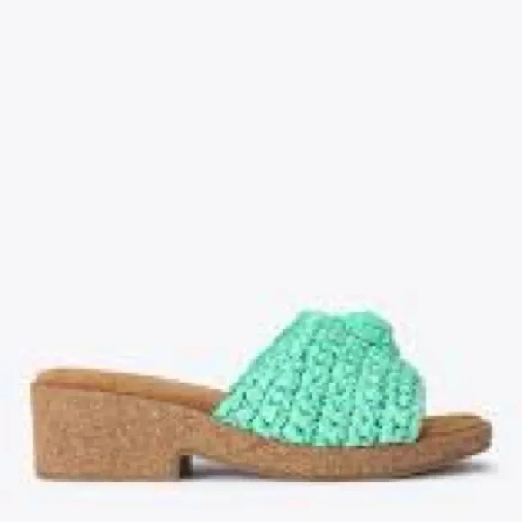 KURT GEIGER NWOB London Eagle Crochet Cork Woven Slide Sandals
