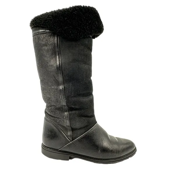 La Canadienne Black Soft Leather Winter Boots Sherpa Lined Size 7.5