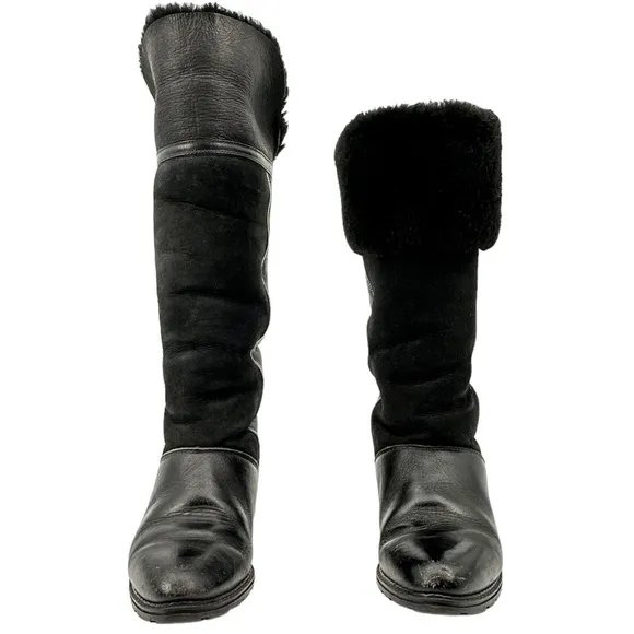 La Canadienne Black Soft Leather Winter Boots Sherpa Lined Size 7.5