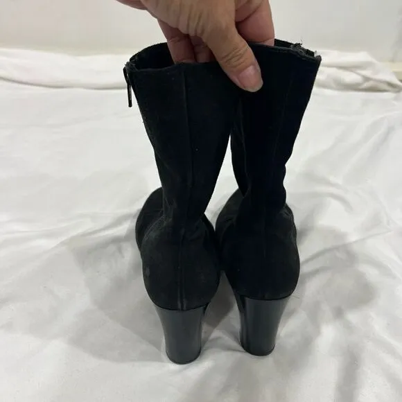 La Canadienne black suede zipped calf length boots size 6.5 M