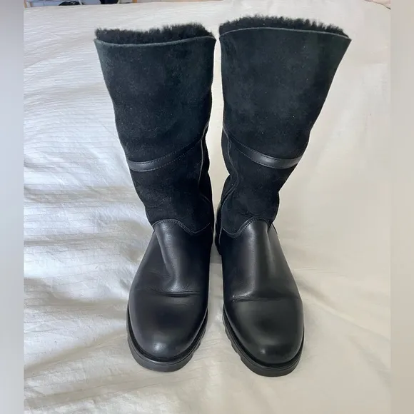 La Canadienne Kosmo Black Leather Shearling Boots Women's 7.5 Winter Boot Warm