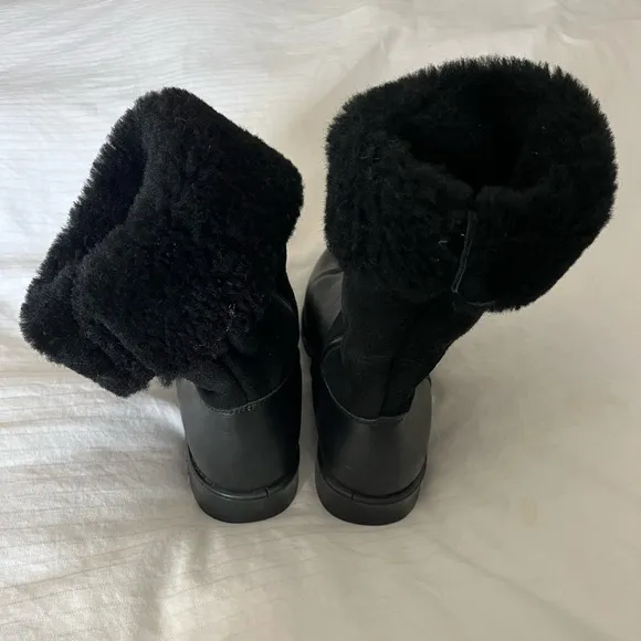 La Canadienne Kosmo Black Leather Shearling Boots Women's 7.5 Winter Boot Warm