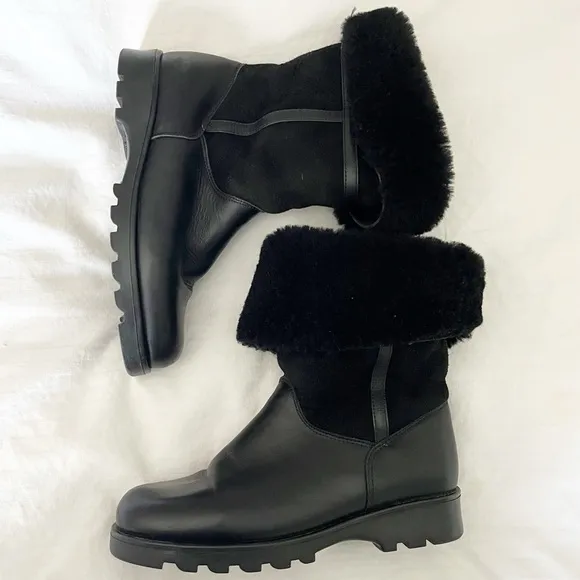 La Canadienne Kosmo Black Leather Shearling Boots Women's 7.5 Winter Boot Warm