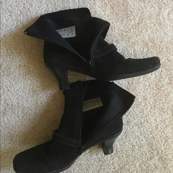 La Canadienne Waterproof Winter Suede Boots Black Heeled Size 8
