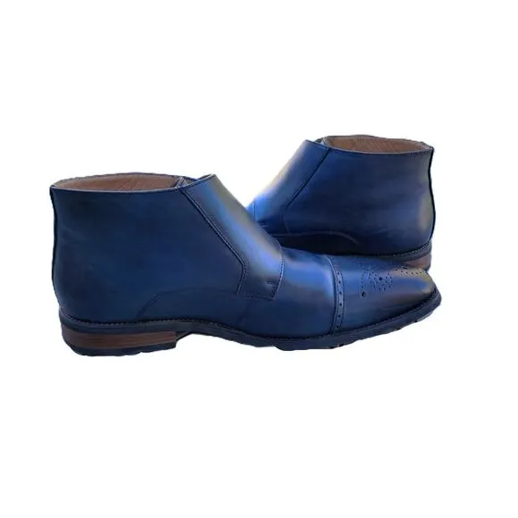 La Milano Blue Burnished Leather Double Monk Strap Cap Toe Boots 13