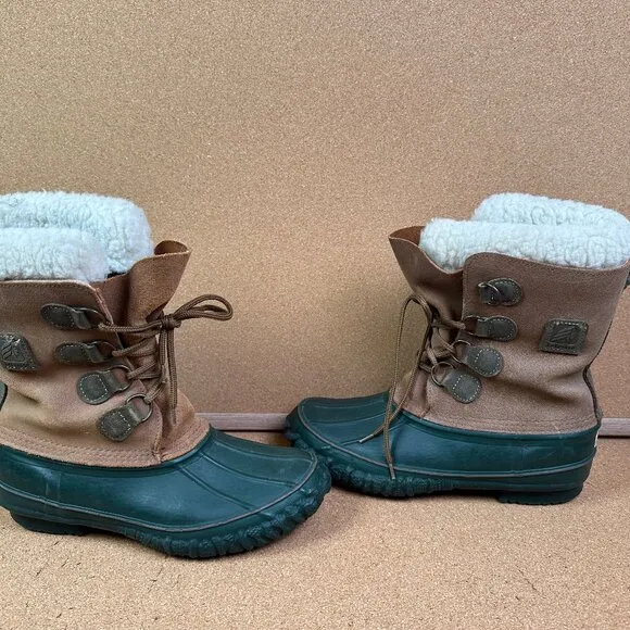 LaCrosse Vintage Women's Size 9 Shearling Winter Duck Boots Green &amp; Brown