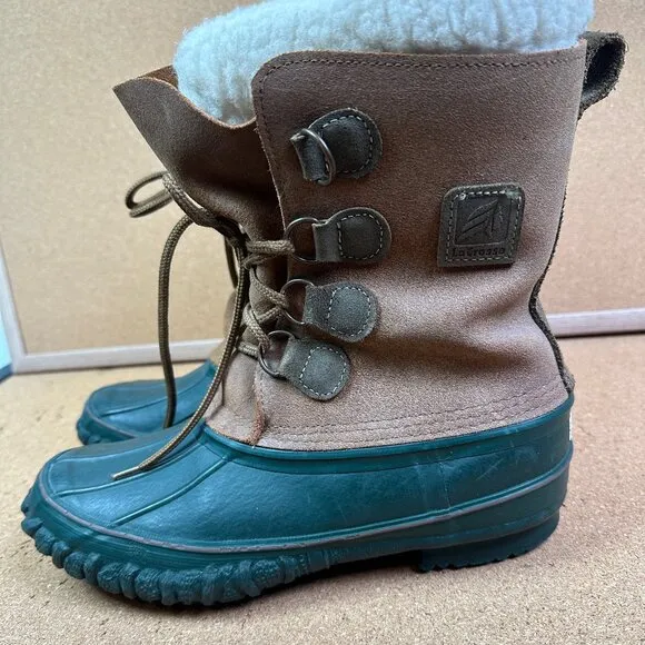 LaCrosse Vintage Women's Size 9 Shearling Winter Duck Boots Green &amp; Brown