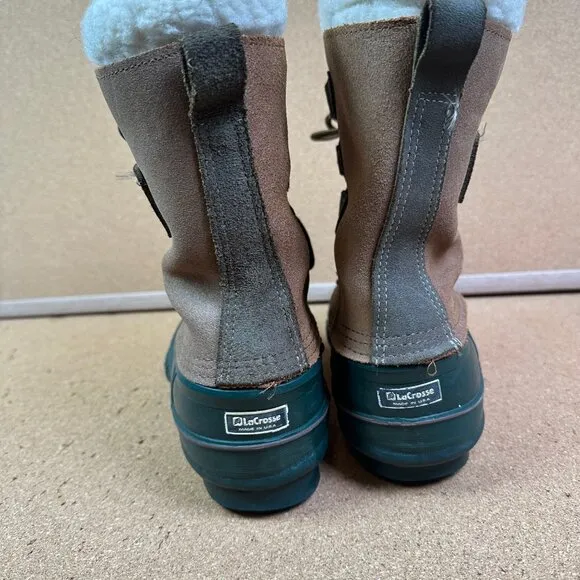 LaCrosse Vintage Women's Size 9 Shearling Winter Duck Boots Green &amp; Brown