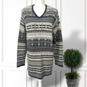 Lane Bryant Fair Isle Blue Tunic Sweater Wool Blend V Neck Venezia SZ 22/24