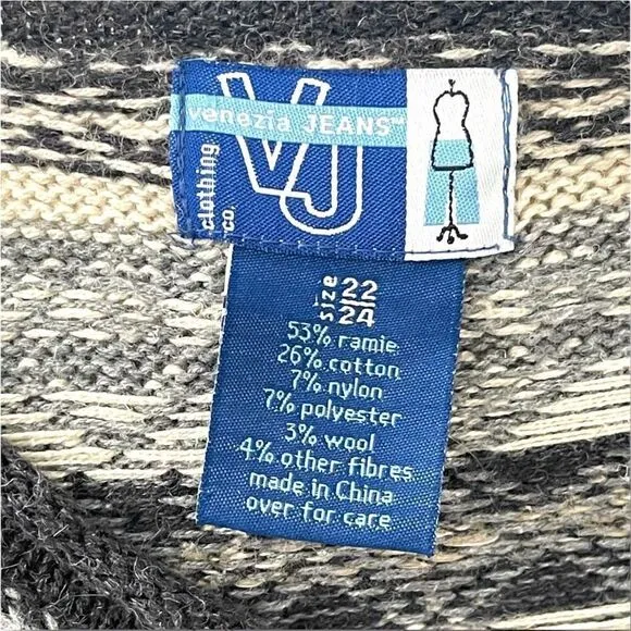 Lane Bryant Fair Isle Blue Tunic Sweater Wool Blend V Neck Venezia SZ 22/24