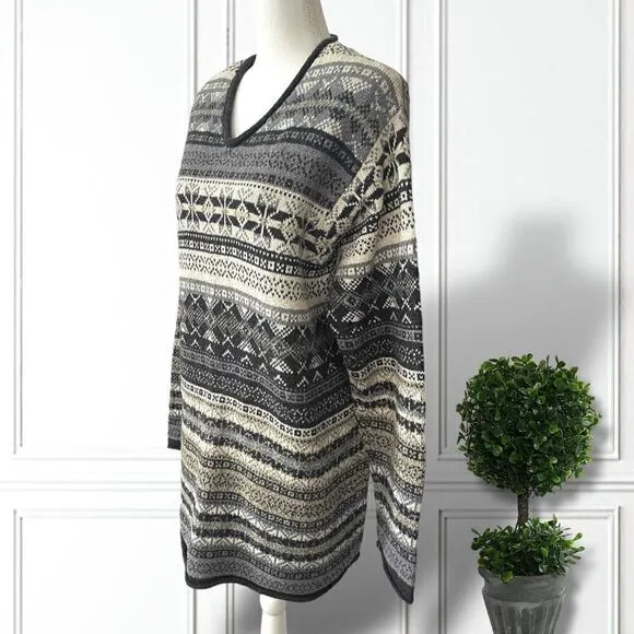 Lane Bryant Fair Isle Blue Tunic Sweater Wool Blend V Neck Venezia SZ 22/24