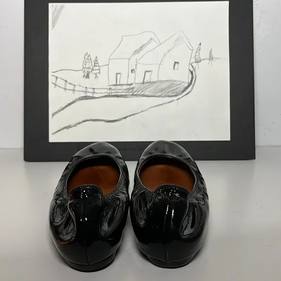 Lanvin Ballet Flats Napa Calfskin Navy Blue Patent Leather Women’s Size US 7.5