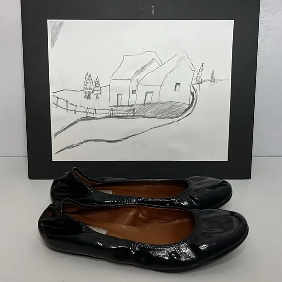 Lanvin Ballet Flats Napa Calfskin Navy Blue Patent Leather Women’s Size US 7.5