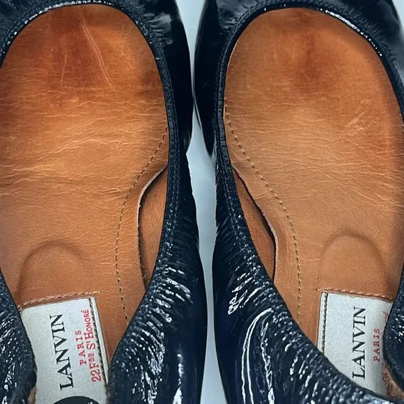 Lanvin Ballet Flats Napa Calfskin Navy Blue Patent Leather Women’s Size US 7.5