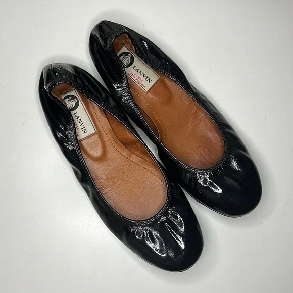 Lanvin Ballet Flats Napa Calfskin Navy Blue Patent Leather Women’s Size US 7.5