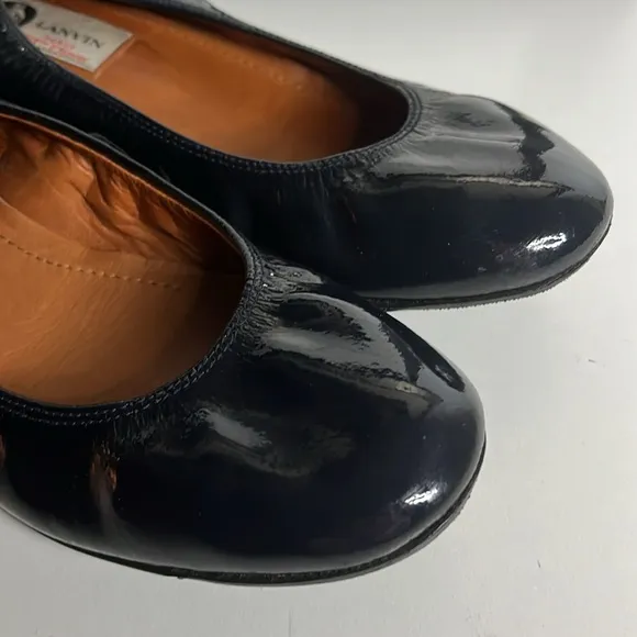 Lanvin Ballet Flats Napa Calfskin Navy Blue Patent Leather Women’s Size US 7.5