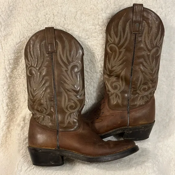 Laredo Lea Vamp Fox Brown Leather Western Cowboy Boots Womens 7.5M Casual Dress