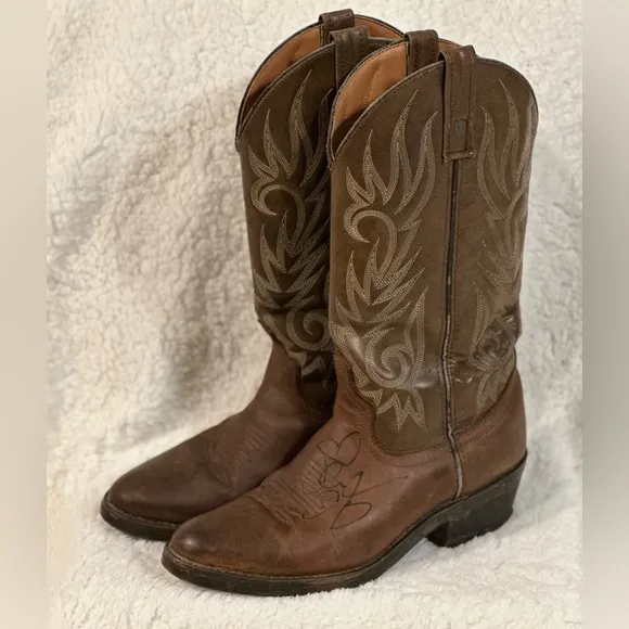Laredo Lea Vamp Fox Brown Leather Western Cowboy Boots Womens 7.5M Casual Dress