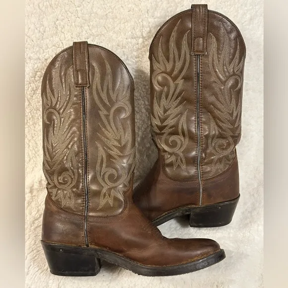 Laredo Lea Vamp Fox Brown Leather Western Cowboy Boots Womens 7.5M Casual Dress