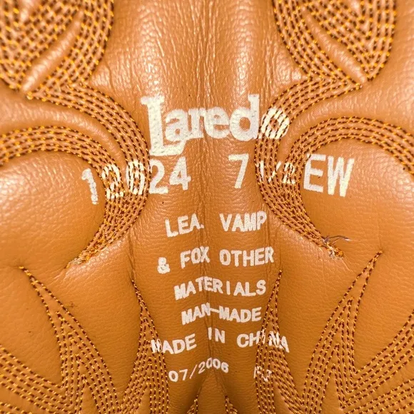 Laredo Lea Vamp Fox Brown Leather Western Cowboy Boots Womens 7.5M Casual Dress