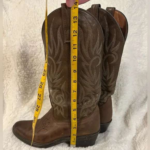 Laredo Lea Vamp Fox Brown Leather Western Cowboy Boots Womens 7.5M Casual Dress