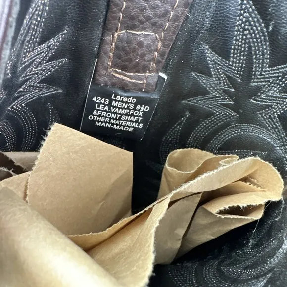 Laredo Mens Western Boots 4243 Cowboy Almond Toe Pull On Brown Leather Sz 8.5D