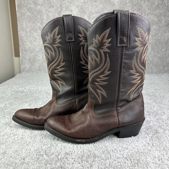 Laredo Mens Western Boots 4243 Cowboy Almond Toe Pull On Brown Leather Sz 8.5D