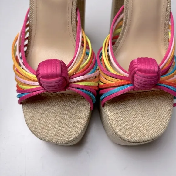 Larroudé Valerie 140MM Multicolored Satin Knotted Leather Platform Heel NWOT 9.5