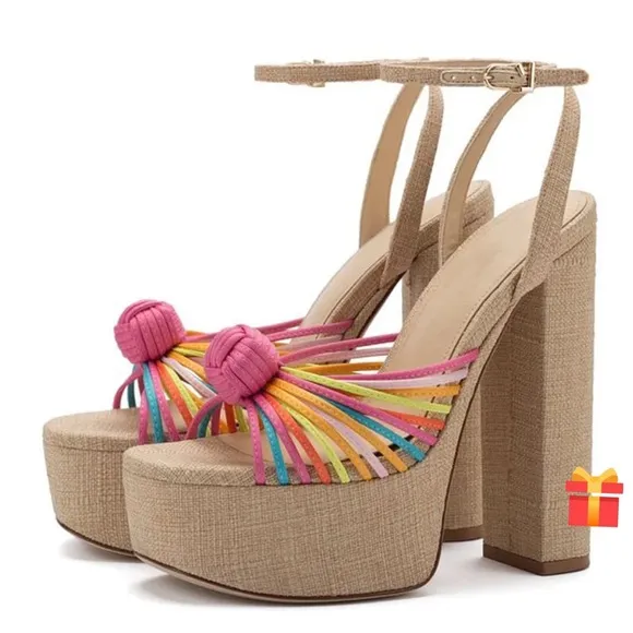 Larroudé Valerie 140MM Multicolored Satin Knotted Leather Platform Heel NWOT 9.5