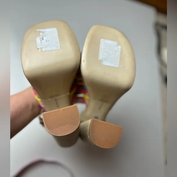 Larroudé Valerie 140MM Multicolored Satin Knotted Leather Platform Heel NWOT 9.5