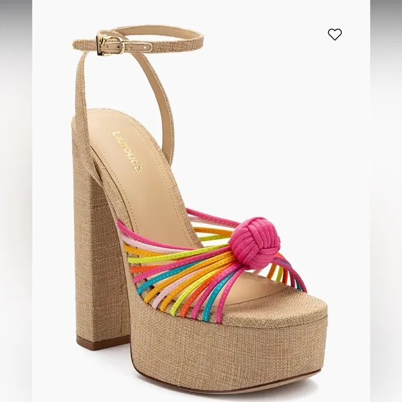 Larroudé Valerie 140MM Multicolored Satin Knotted Leather Platform Heel NWOT 9.5