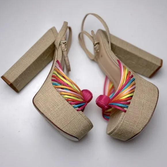Larroudé Valerie 140MM Multicolored Satin Knotted Leather Platform Heel NWOT 9.5