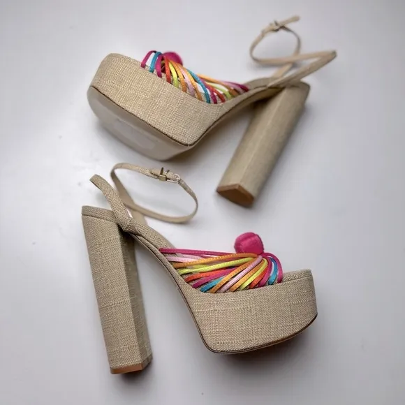 Larroudé Valerie 140MM Multicolored Satin Knotted Leather Platform Heel NWOT 9.5