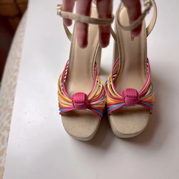 Larroudé Valerie 140MM Multicolored Satin Knotted Leather Platform Heel NWOT 9.5
